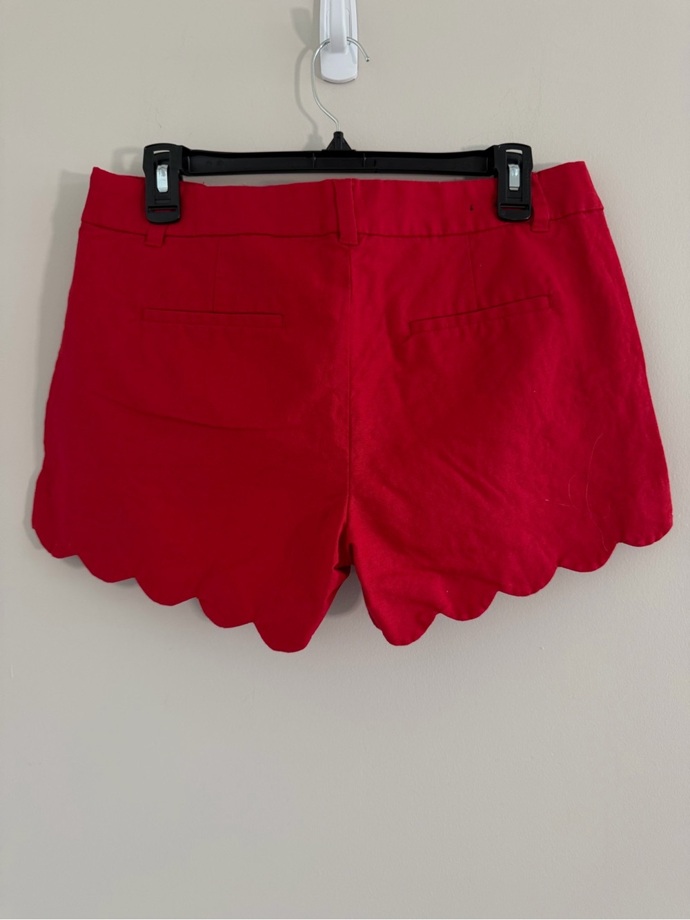 J Crew Scalloped Hem Linen Blend Shorta Womens 8 Red Summer Resort Stretch Chic - Picture 7 of 9